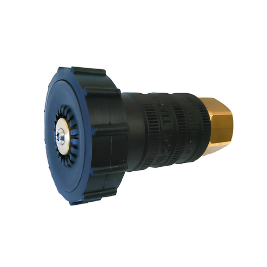 Black and gold spray nozzle on a white background
