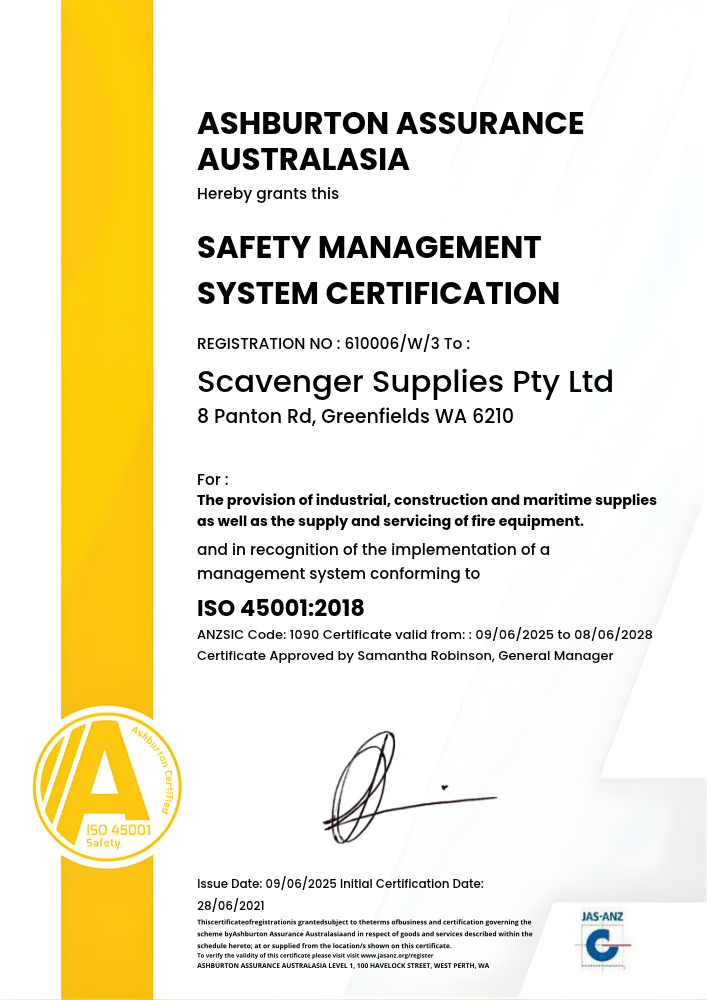 Scavenger Supplies Achieves ISO 45001:2018 Certification: Putting Health and Safety First